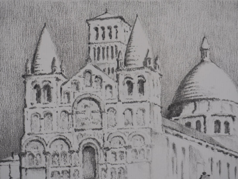 Gaston BALANDE : Cathédrales, Angoulême, Lithographie originale signée