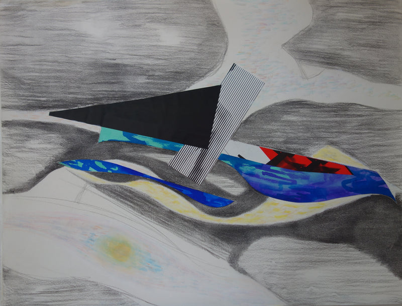Bernard HERZOG : Composition au triangle noir, Aquarelle et collage original signé