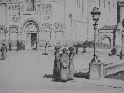 Gaston BALANDE : Cathédrales, Angoulême, Lithographie originale signée