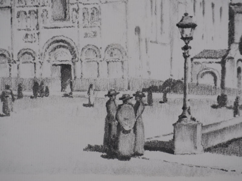 Gaston BALANDE : Cathédrales, Angoulême, Lithographie originale signée