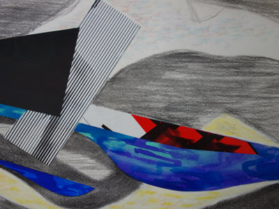 Bernard HERZOG : Composition au triangle noir, Aquarelle et collage original signé