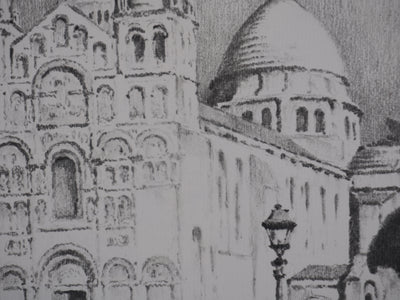 Gaston BALANDE : Cathédrales, Angoulême, Lithographie originale signée