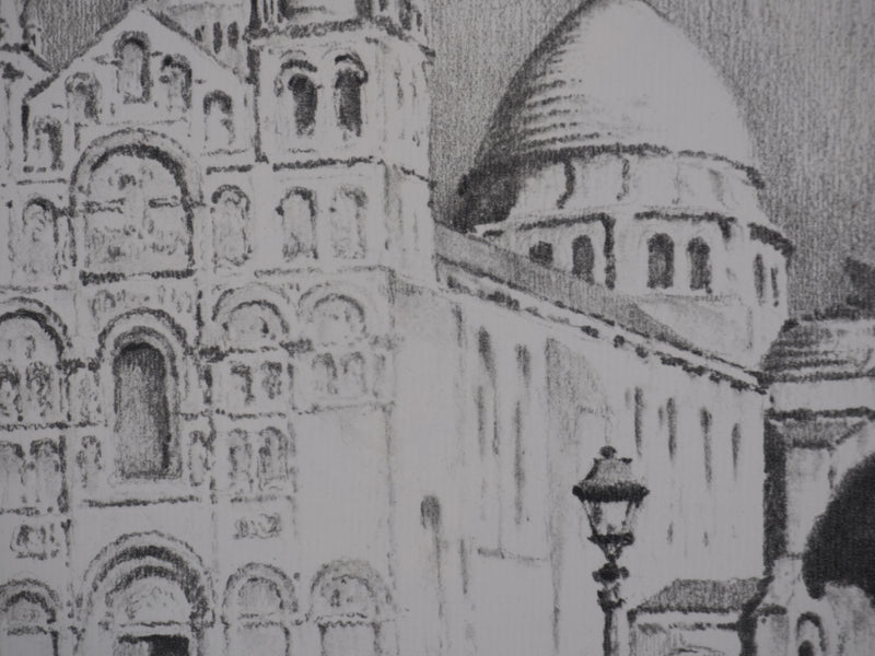 Gaston BALANDE : Cathédrales, Angoulême, Lithographie originale signée