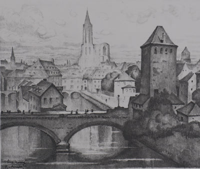 Gaston BALANDE : Cathédrales, Strasbourg, Lithographie originale signée