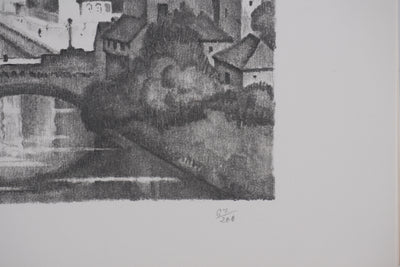 Gaston BALANDE : Cathédrales, Strasbourg, Lithographie originale signée