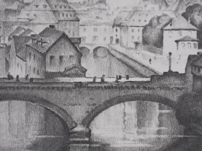 Gaston BALANDE : Cathédrales, Strasbourg, Lithographie originale signée