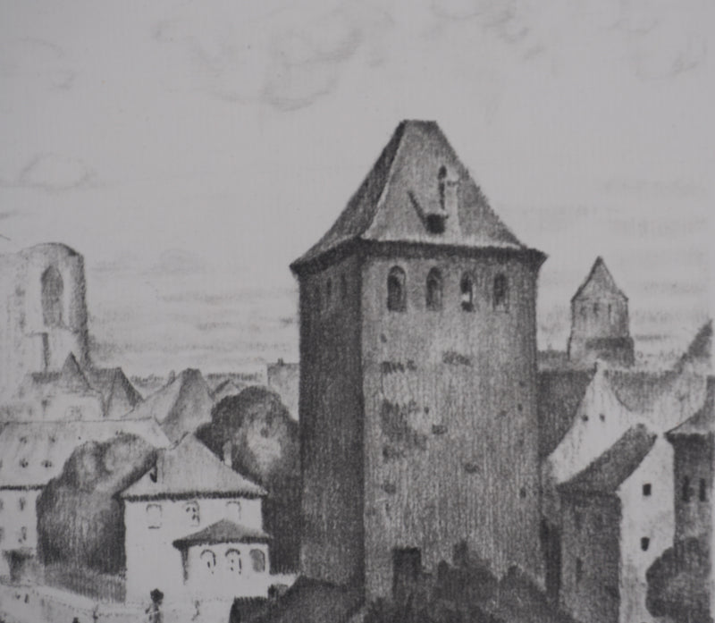 Gaston BALANDE : Cathédrales, Strasbourg, Lithographie originale signée