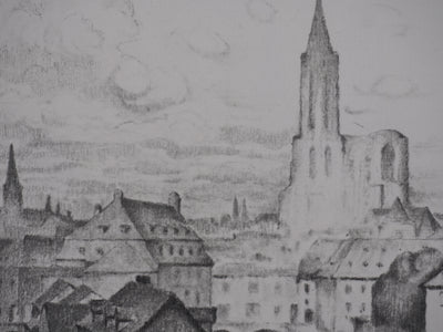 Gaston BALANDE : Cathédrales, Strasbourg, Lithographie originale signée