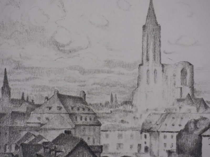 Gaston BALANDE : Cathédrales, Strasbourg, Lithographie originale signée