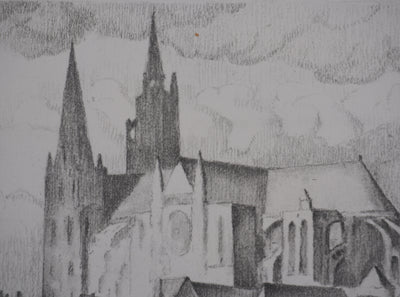Gaston BALANDE : Cathédrales, Chartres, Lithographie originale signée