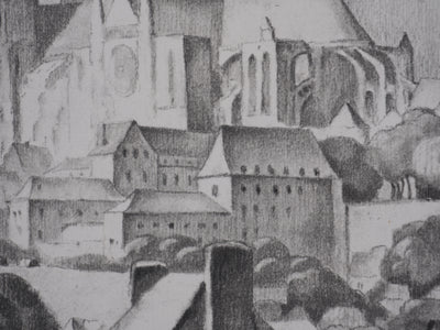 Gaston BALANDE : Cathédrales, Chartres, Lithographie originale signée