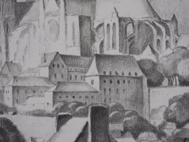 Gaston BALANDE : Cathédrales, Chartres, Lithographie originale signée