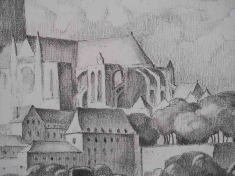 Gaston BALANDE : Cathédrales, Chartres, Lithographie originale signée