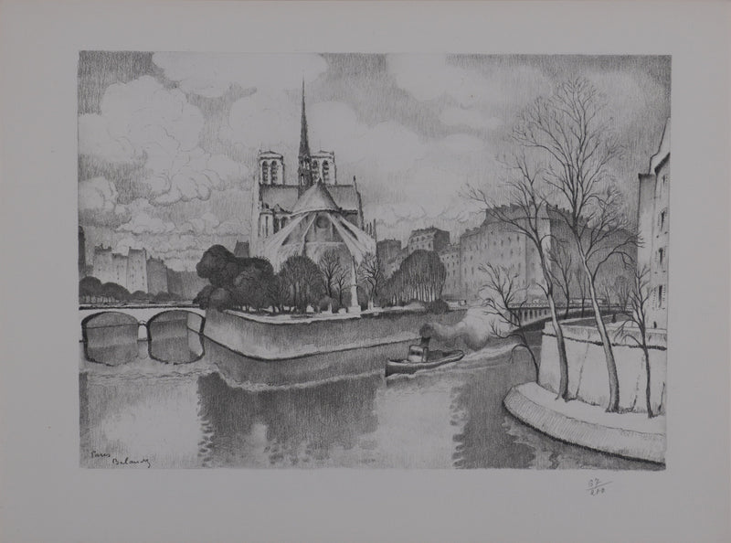 Gaston BALANDE : Cathédrales, Notre Dame de Paris, Lithographie originale signée