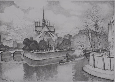 Gaston BALANDE : Cathédrales, Notre Dame de Paris, Lithographie originale signée