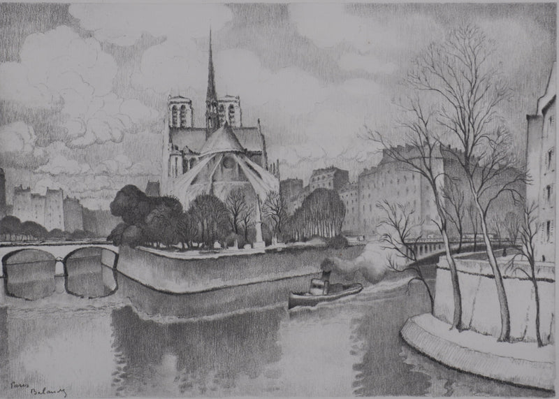 Gaston BALANDE : Cathédrales, Notre Dame de Paris, Lithographie originale signée