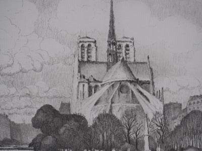 Gaston BALANDE : Cathédrales, Notre Dame de Paris, Lithographie originale signée