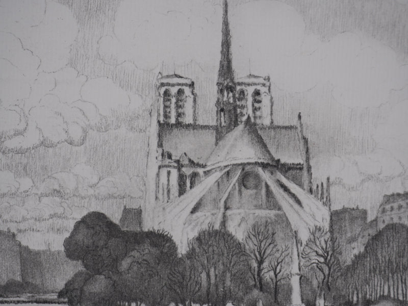 Gaston BALANDE : Cathédrales, Notre Dame de Paris, Lithographie originale signée
