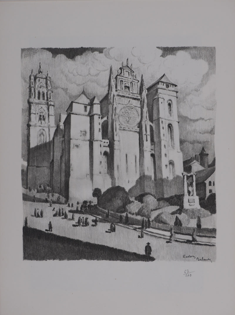 Gaston BALANDE : Cathédrales, Rodez, Lithographie originale signée