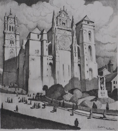 Gaston BALANDE : Cathédrales, Rodez, Lithographie originale signée