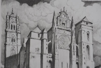 Gaston BALANDE : Cathédrales, Rodez, Lithographie originale signée