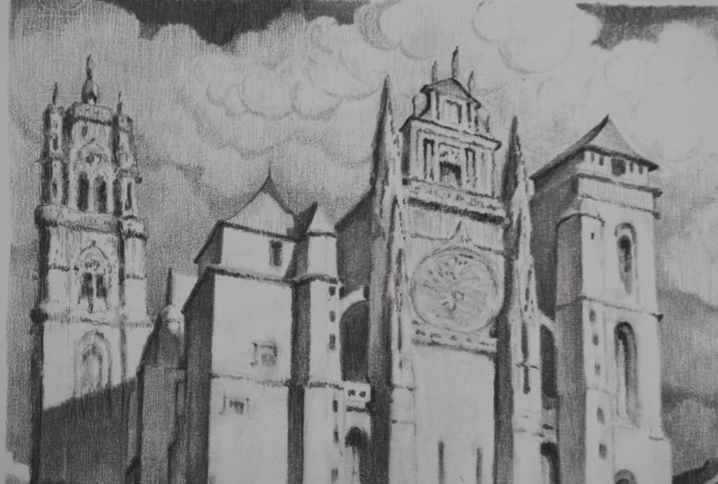 Gaston BALANDE : Cathédrales, Rodez, Lithographie originale signée