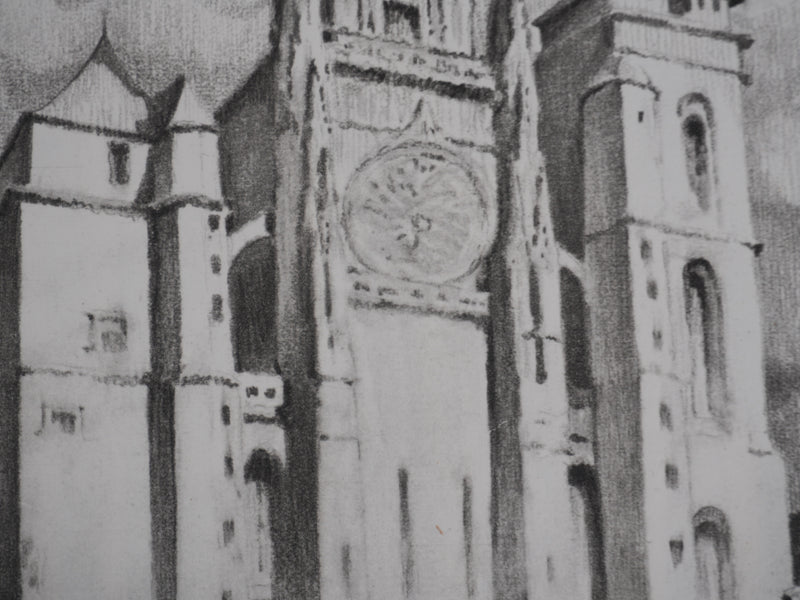 Gaston BALANDE : Cathédrales, Rodez, Lithographie originale signée