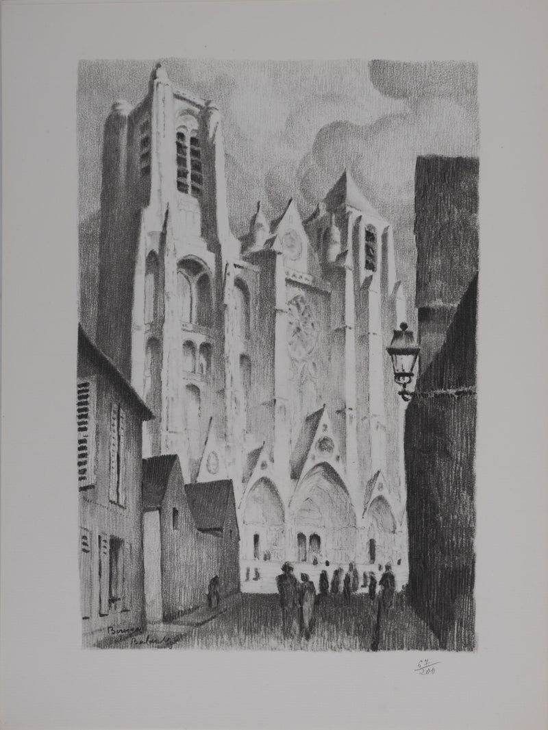 Gaston BALANDE : Cathédrales, Bourges, Lithographie originale signée