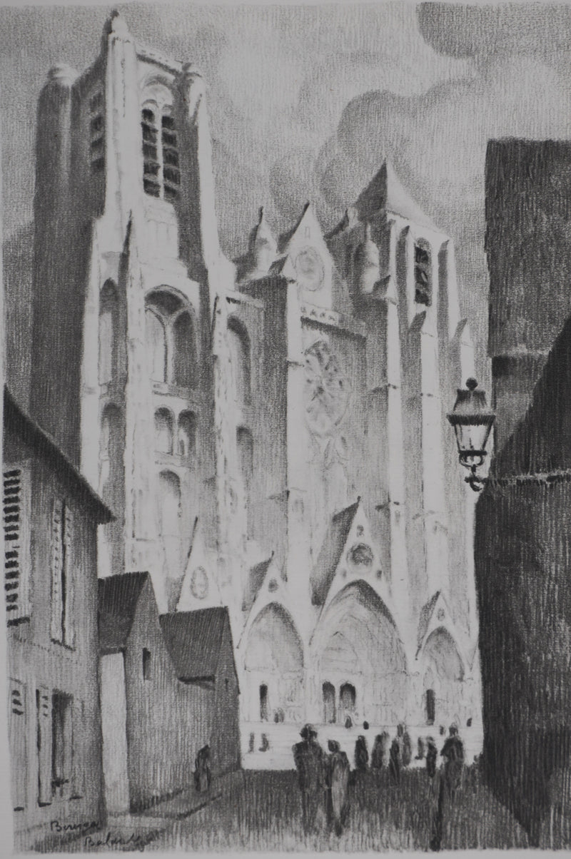 Gaston BALANDE : Cathédrales, Bourges, Lithographie originale signée