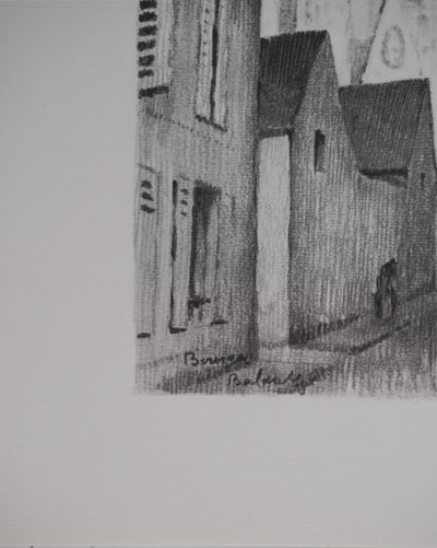 Gaston BALANDE : Cathédrales, Bourges, Lithographie originale signée
