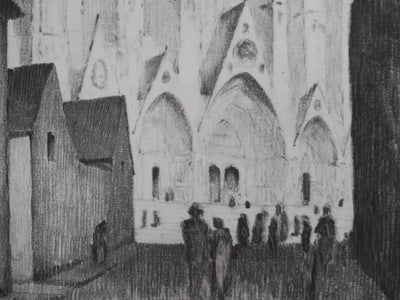 Gaston BALANDE : Cathédrales, Bourges, Lithographie originale signée