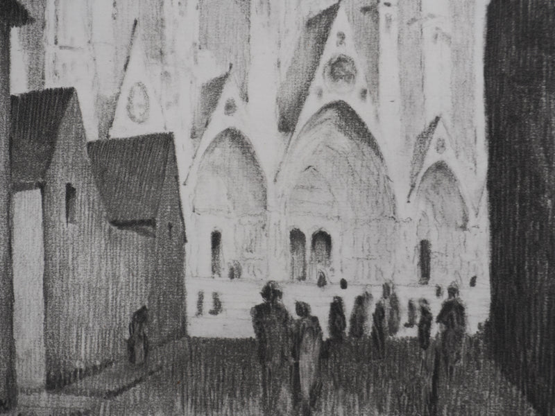 Gaston BALANDE : Cathédrales, Bourges, Lithographie originale signée