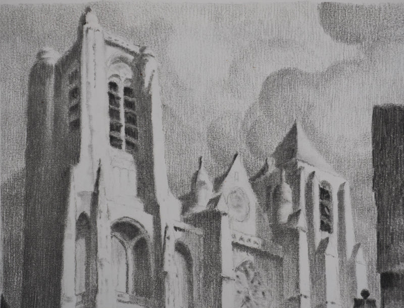 Gaston BALANDE : Cathédrales, Bourges, Lithographie originale signée
