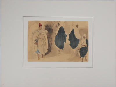 Eugène DELACROIX (d'après) : Silhouettes marocaines, Lithographie signée