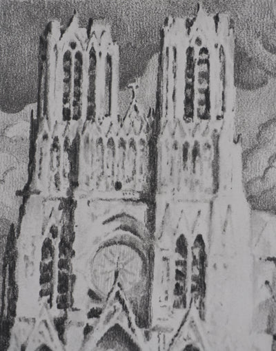 Gaston BALANDE : Cathédrales, Reims, Lithographie originale signée