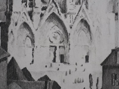 Gaston BALANDE : Cathédrales, Reims, Lithographie originale signée