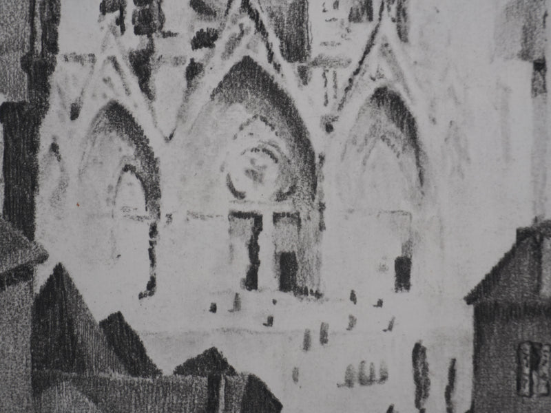 Gaston BALANDE : Cathédrales, Reims, Lithographie originale signée