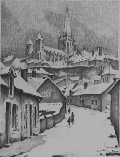 Gaston BALANDE : Cathédrales, Autun, Lithographie originale signée