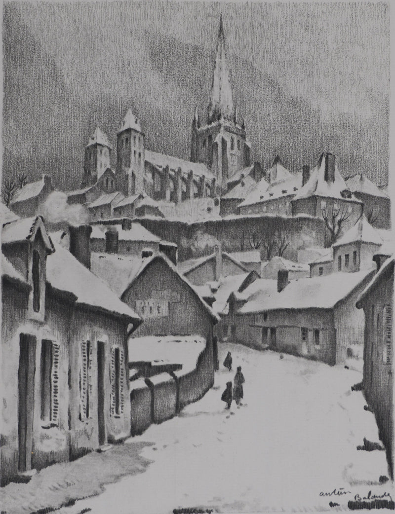 Gaston BALANDE : Cathédrales, Autun, Lithographie originale signée