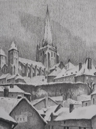 Gaston BALANDE : Cathédrales, Autun, Lithographie originale signée