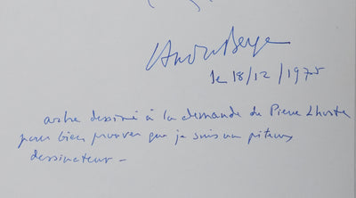 André BERGE : L'arbre aux racines, Autographe et dessin original signé