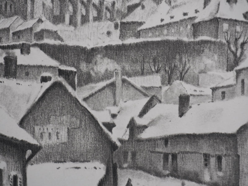 Gaston BALANDE : Cathédrales, Autun, Lithographie originale signée
