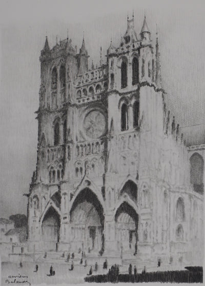 Gaston BALANDE : Cathédrales, Amiens, Lithographie originale signée