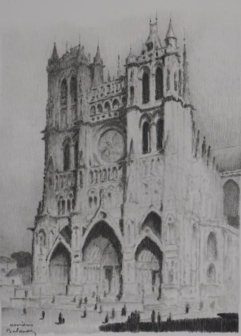 Gaston BALANDE : Cathédrales, Amiens, Lithographie originale signée