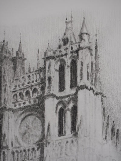 Gaston BALANDE : Cathédrales, Amiens, Lithographie originale signée