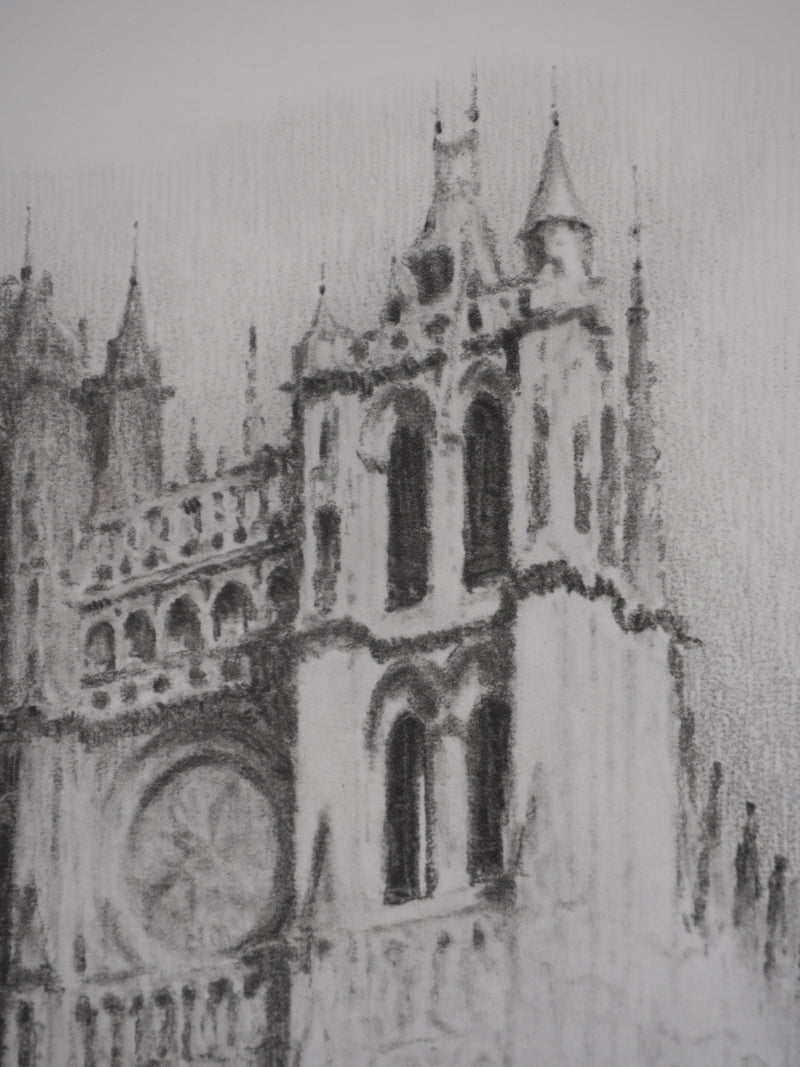Gaston BALANDE : Cathédrales, Amiens, Lithographie originale signée