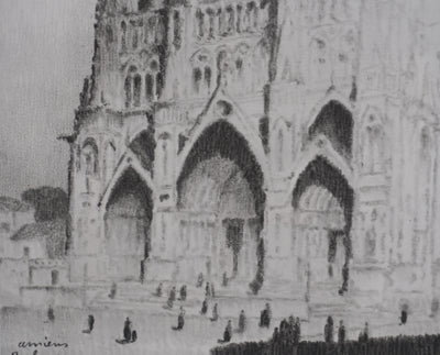 Gaston BALANDE : Cathédrales, Amiens, Lithographie originale signée