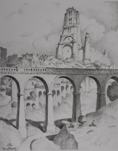 Gaston BALANDE : Cathédrales, Albi, Lithographie originale signée