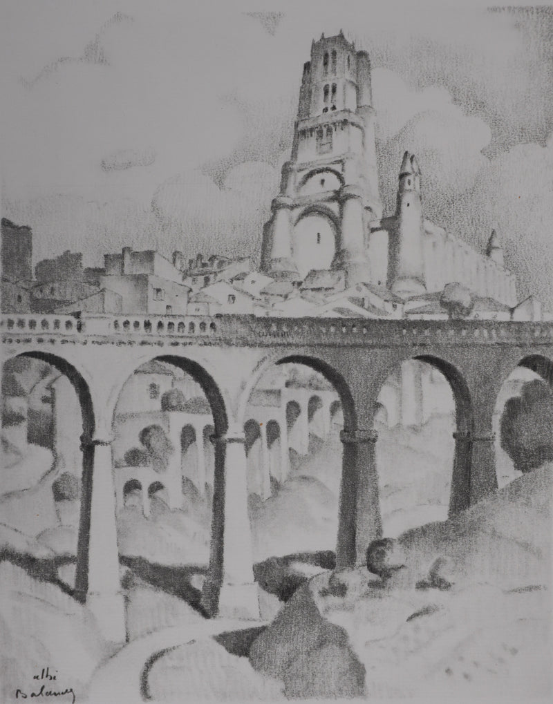 Gaston BALANDE : Cathédrales, Albi, Lithographie originale signée