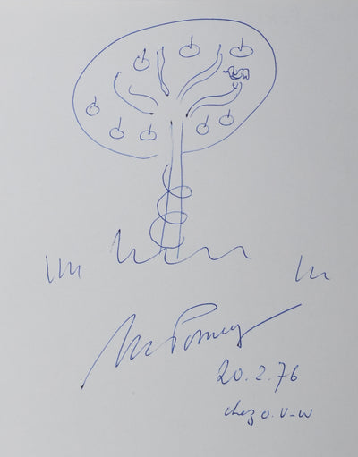 Michel POMEY : L'arbre fantaisie, Autographe et dessin original signé
